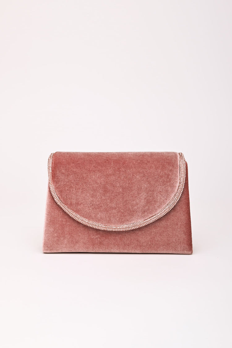 Rhinestone piping velvet clutch bag