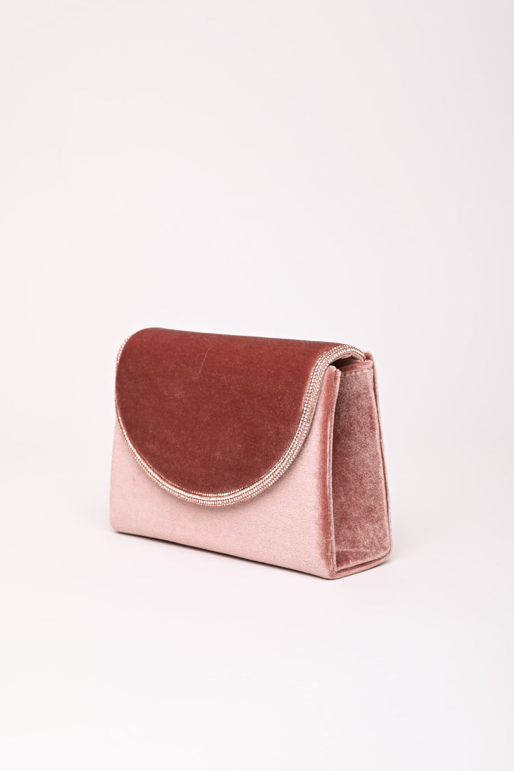 Rhinestone piping velvet clutch bag
