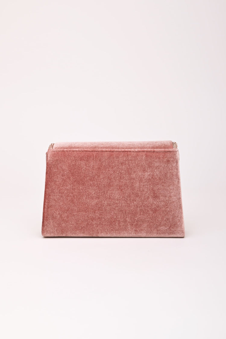 Rhinestone piping velvet clutch bag