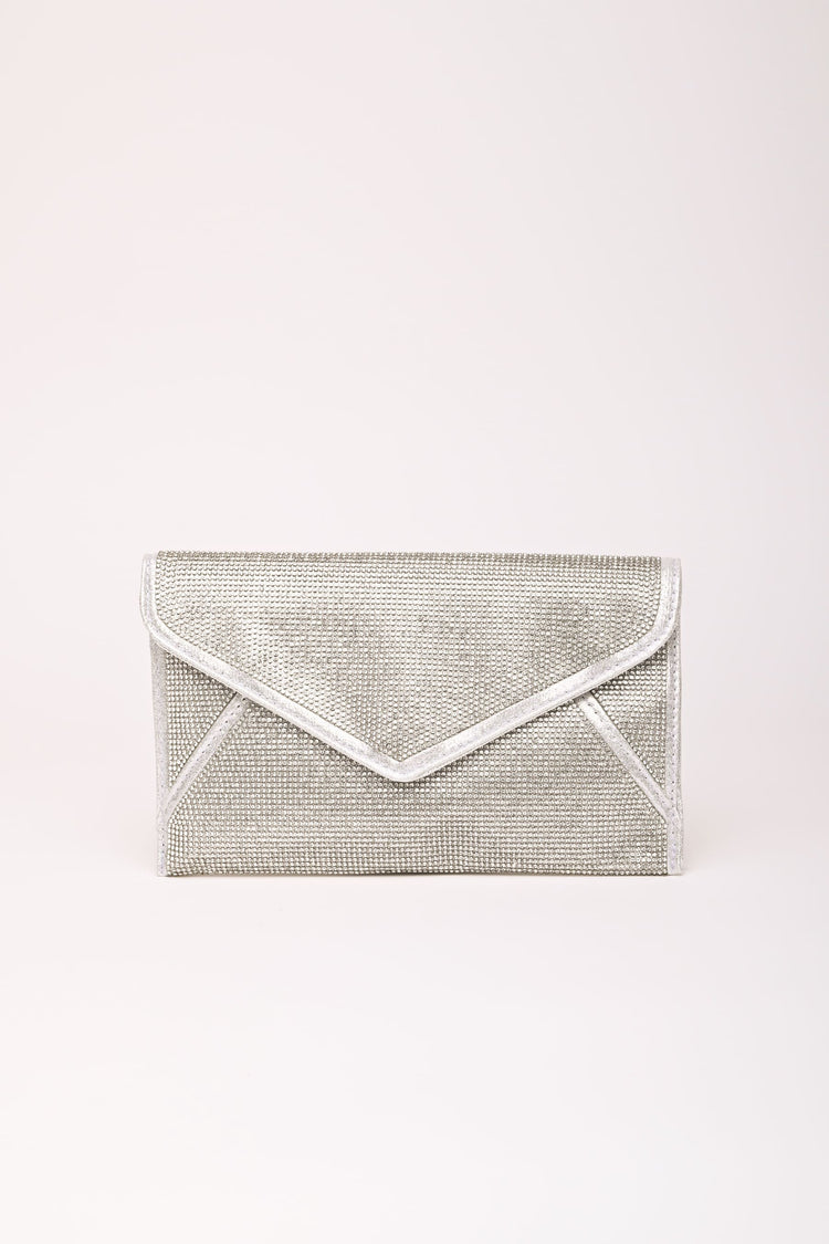 Silver rhinestone-embellished clutch bag