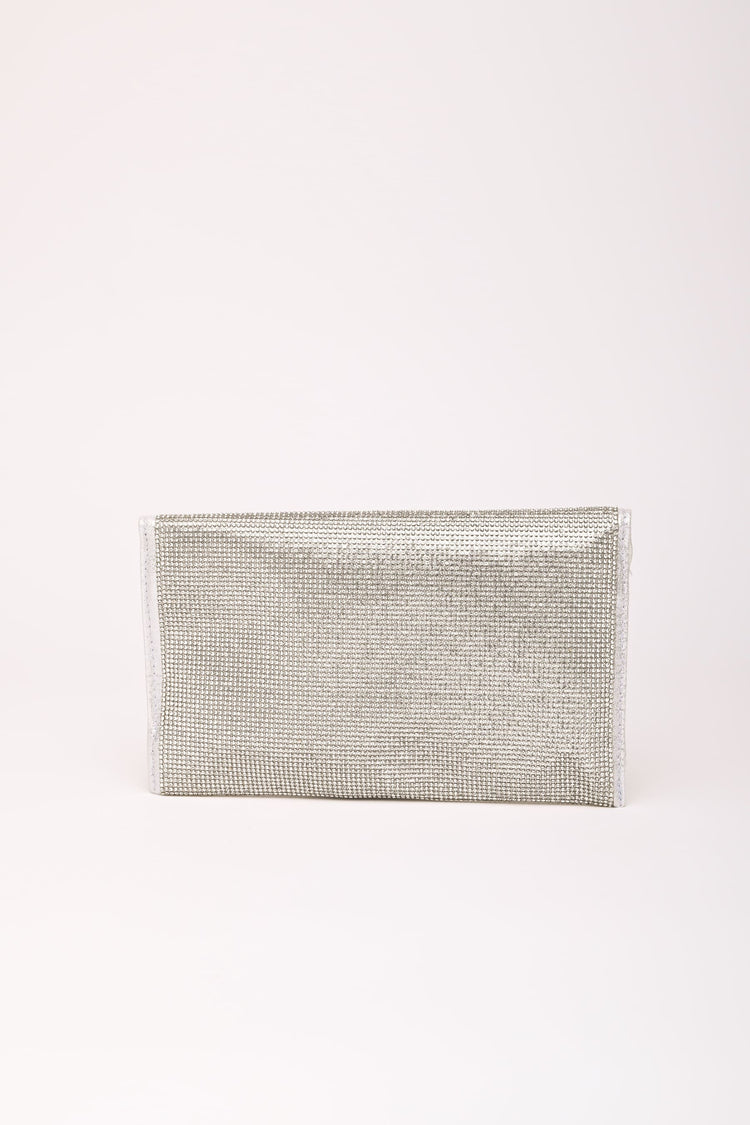 Silver rhinestone-embellished clutch bag