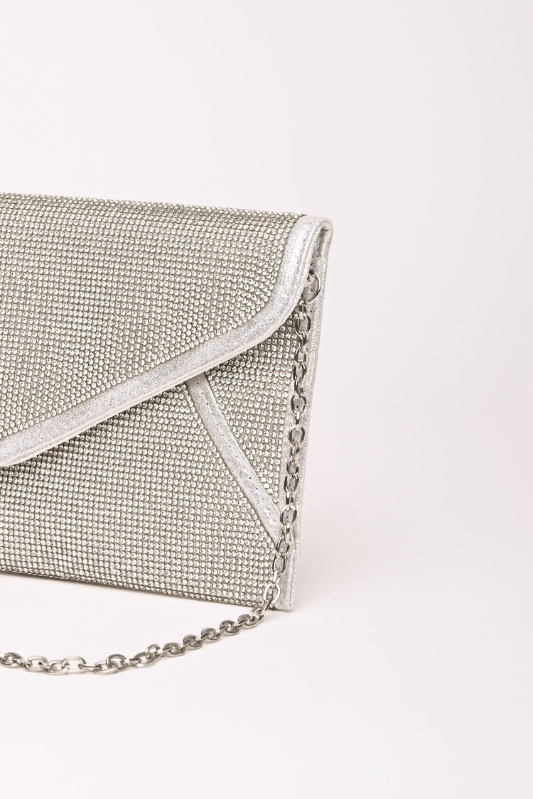 Silver rhinestone-embellished clutch bag