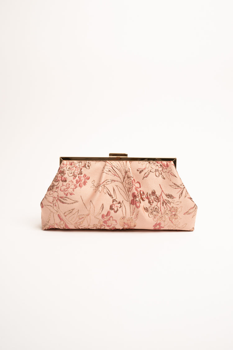 Pink floral jacquard clutch bag