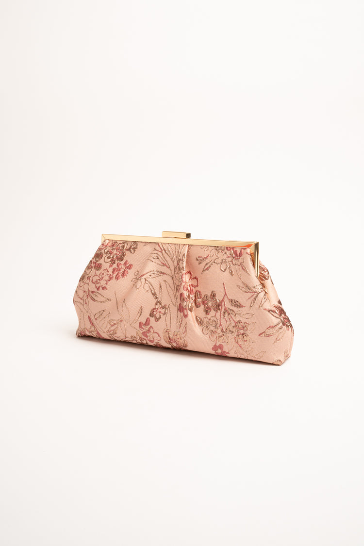 Pink floral jacquard clutch bag