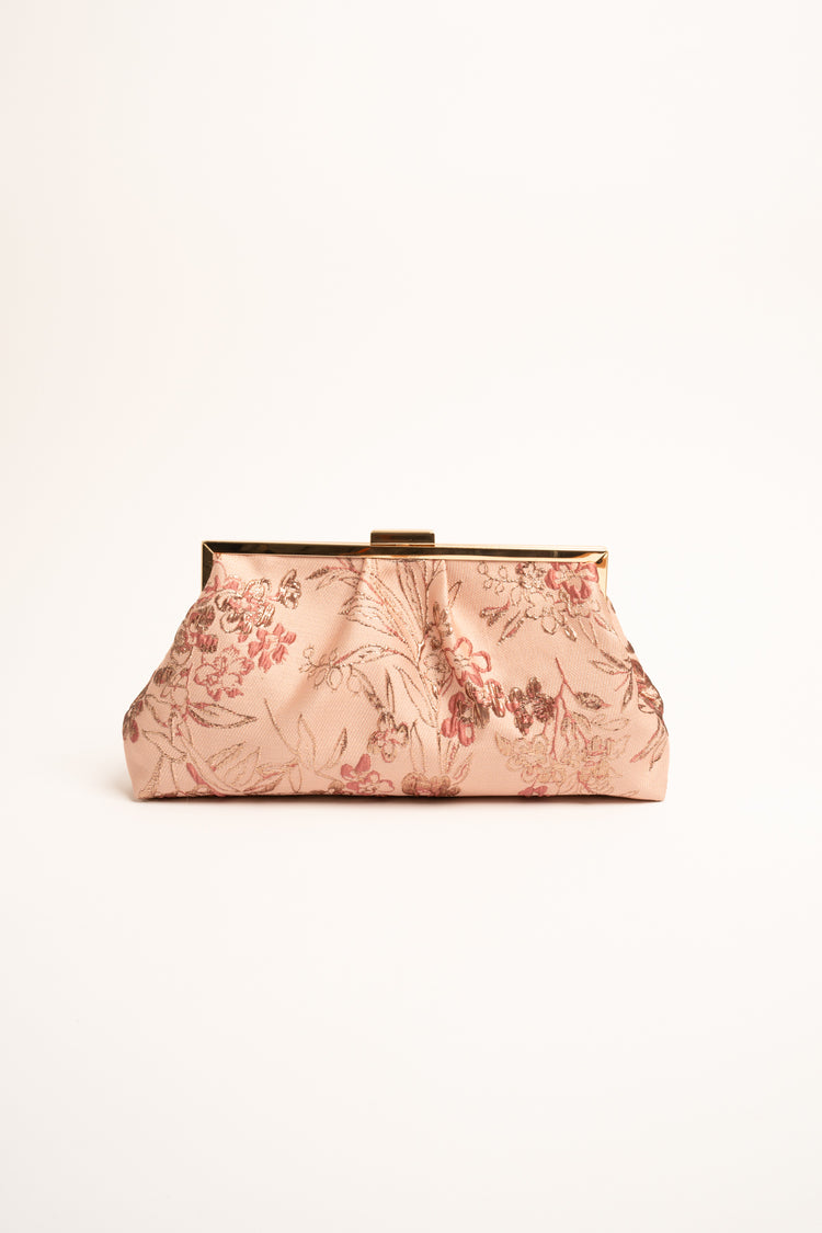 Pink floral jacquard clutch bag