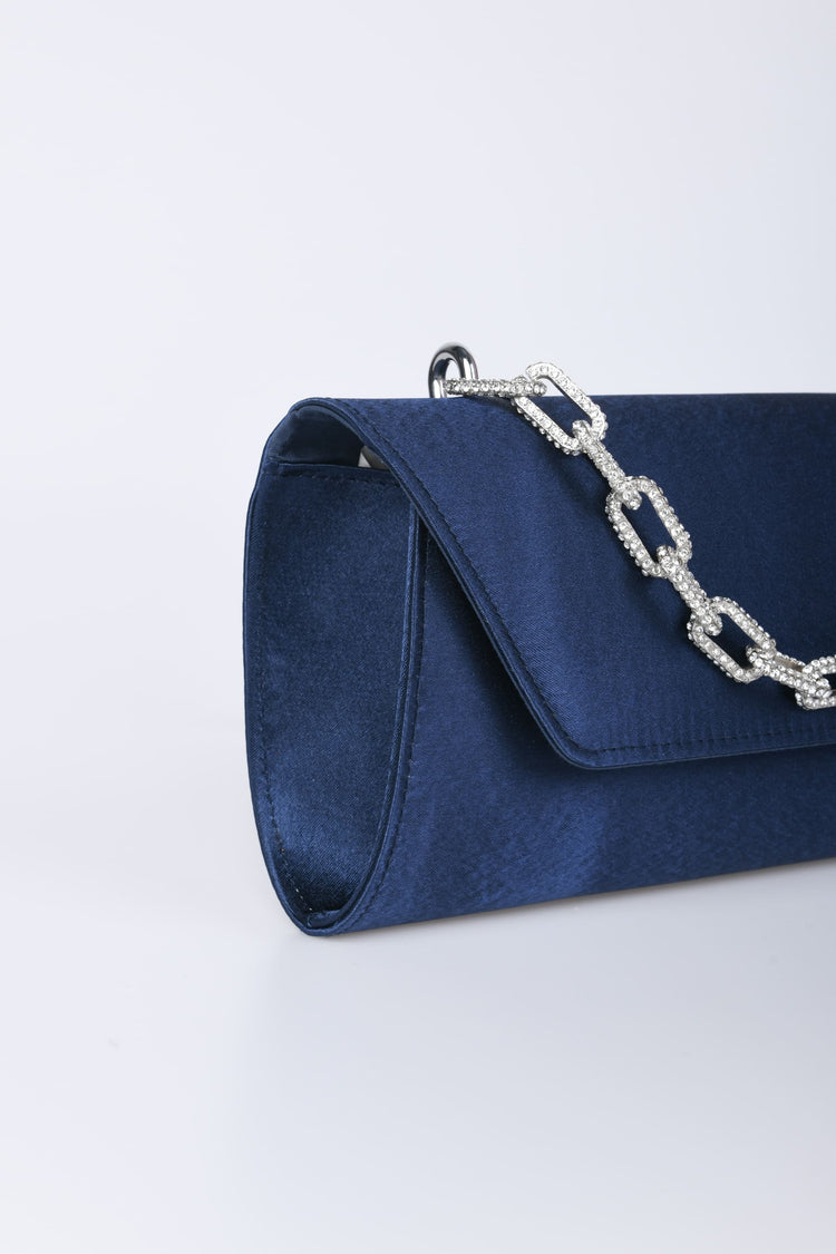 Rhinestone-handle satin clutch bag