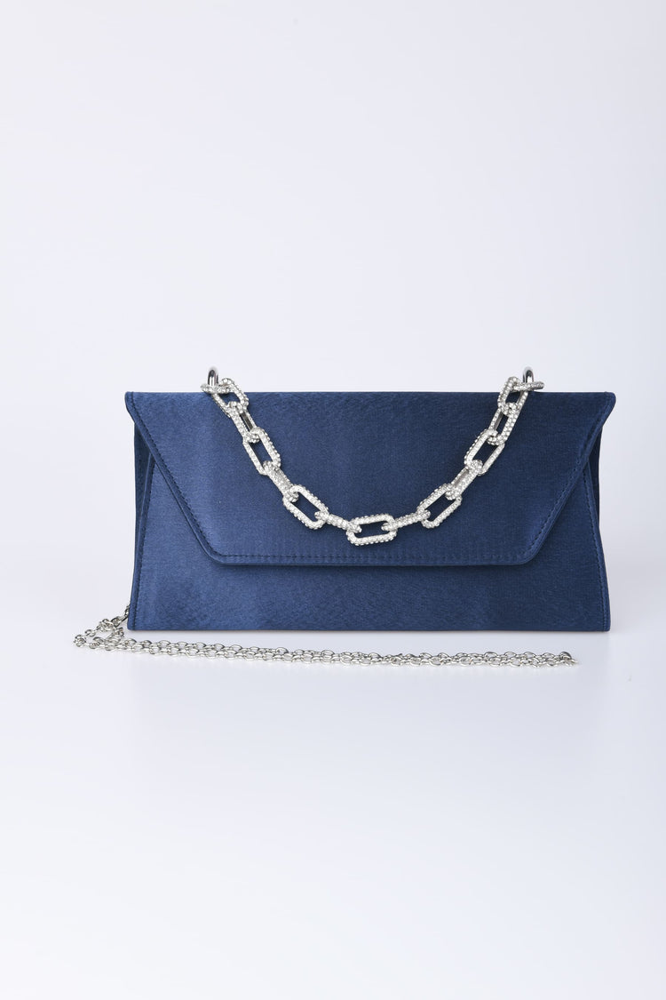 Rhinestone-handle satin clutch bag