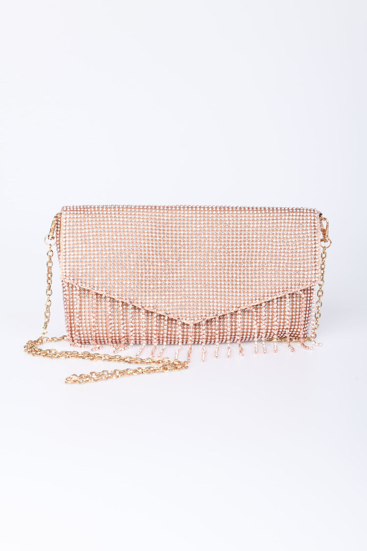 Fringed rhinestones clutch bag