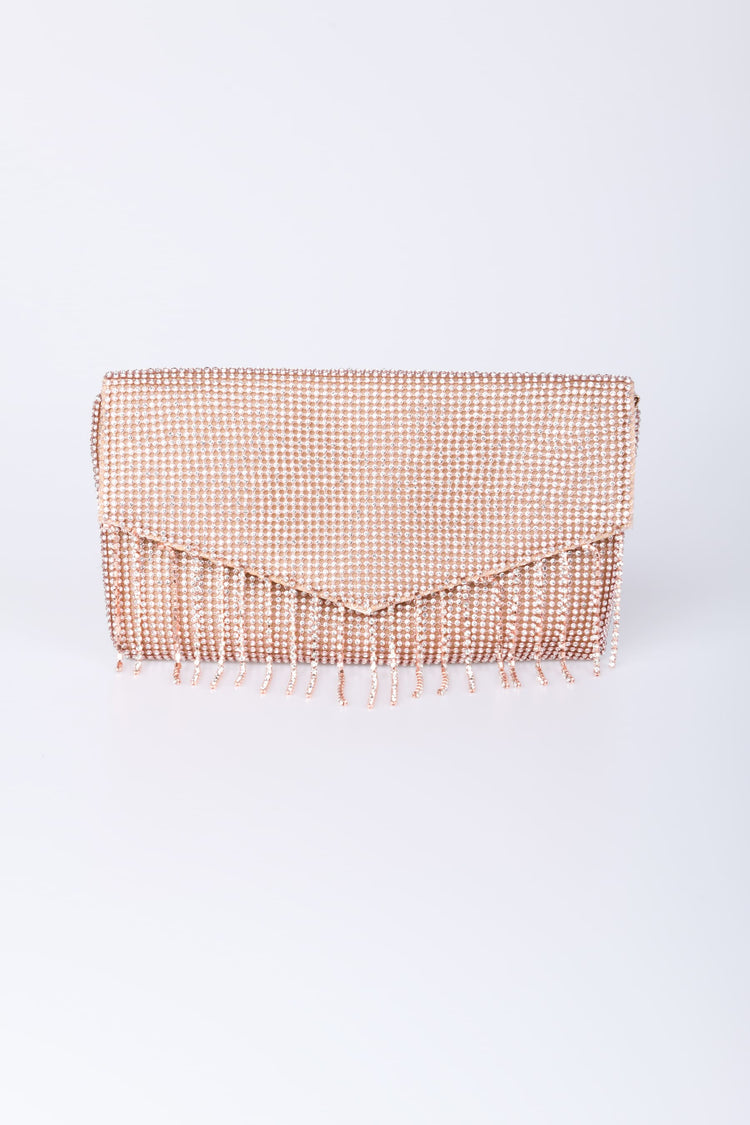 Fringed rhinestones clutch bag