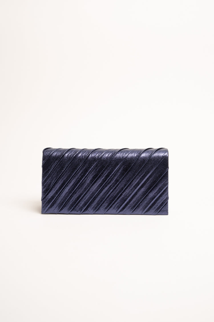 Blue diagonal pleats clutch bag