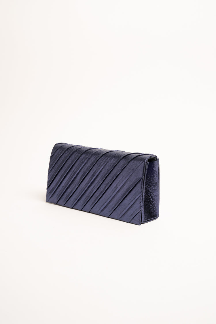 Blue diagonal pleats clutch bag