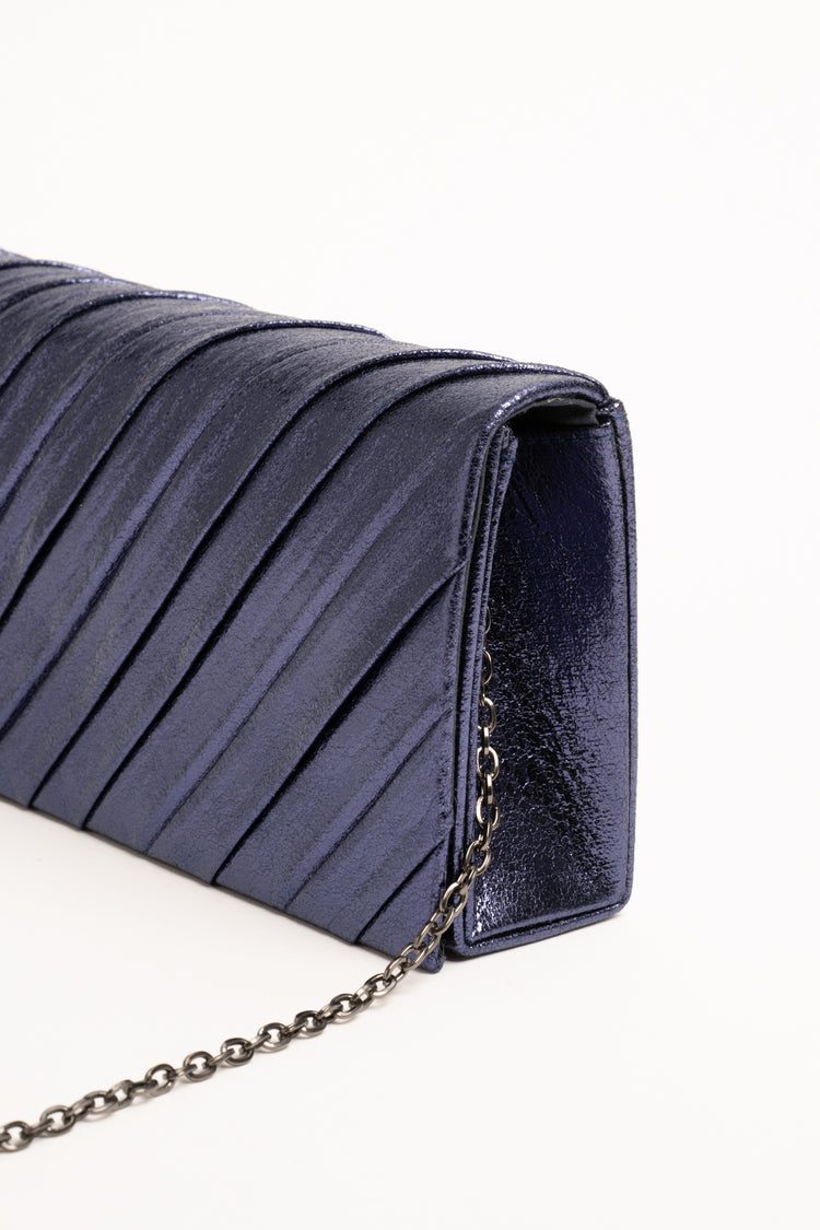 Blue diagonal pleats clutch bag