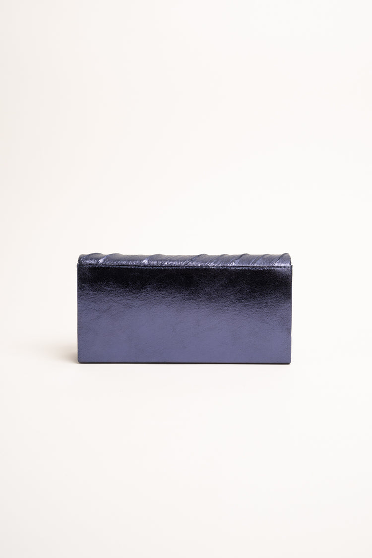 Blue diagonal pleats clutch bag