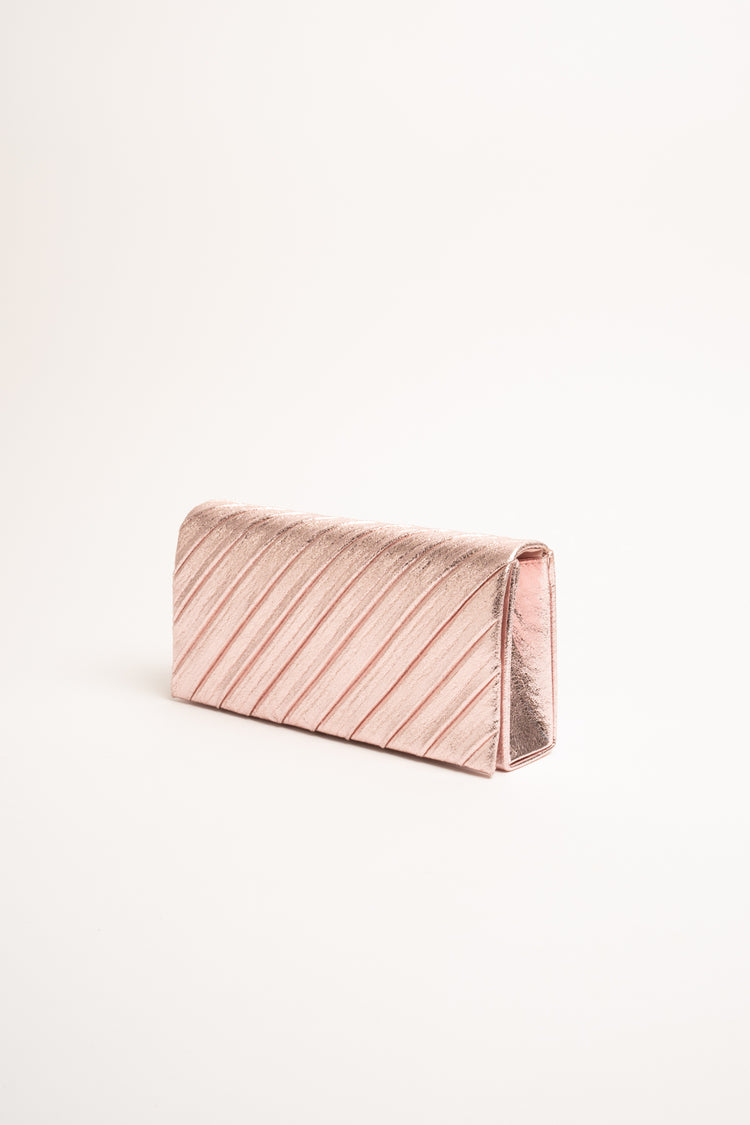 Pink diagonal pleats clutch bag
