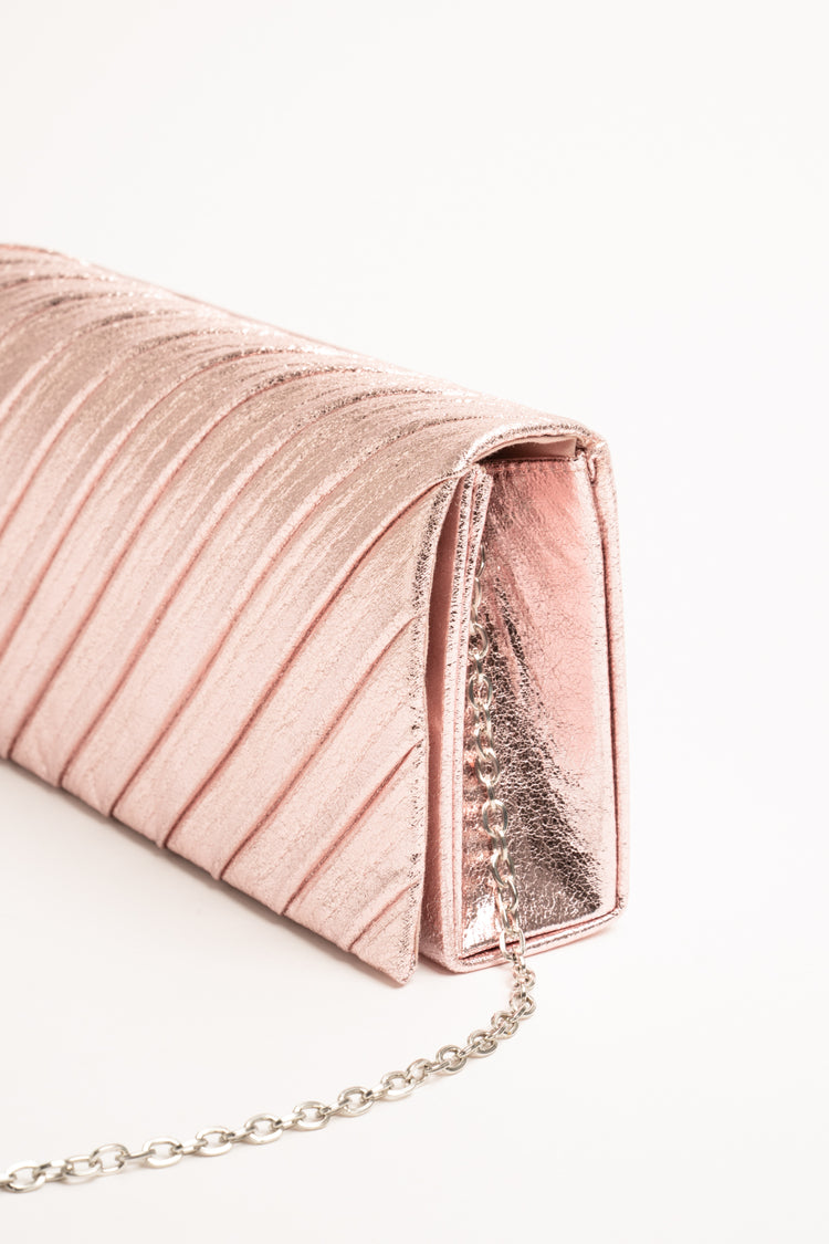 Pink diagonal pleats clutch bag