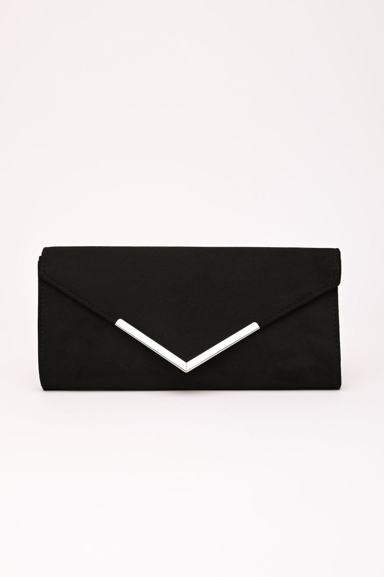 V-plaque faux suede clutch bag
