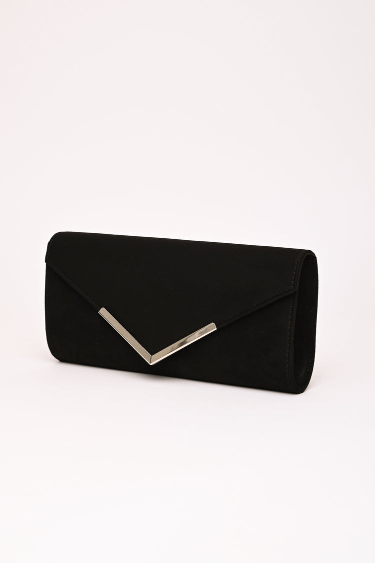 V-plaque faux suede clutch bag