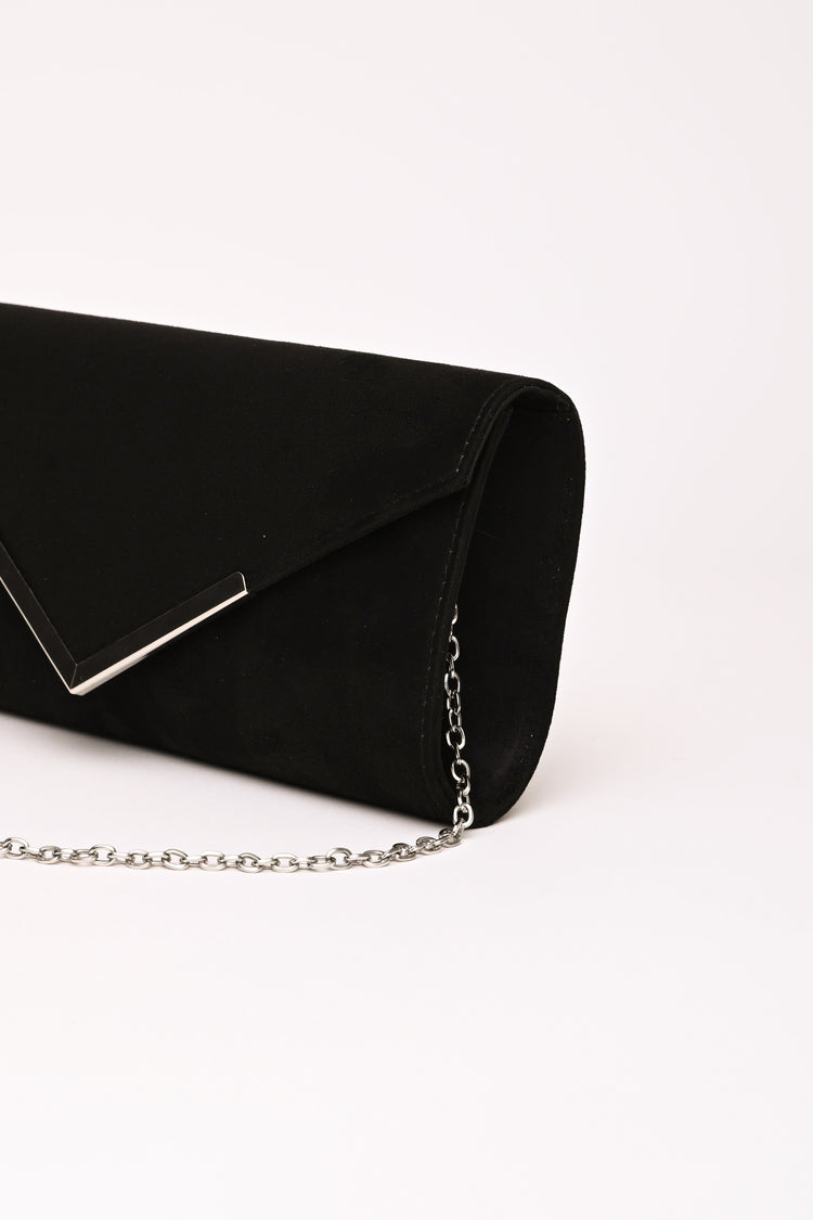 V-plaque faux suede clutch bag