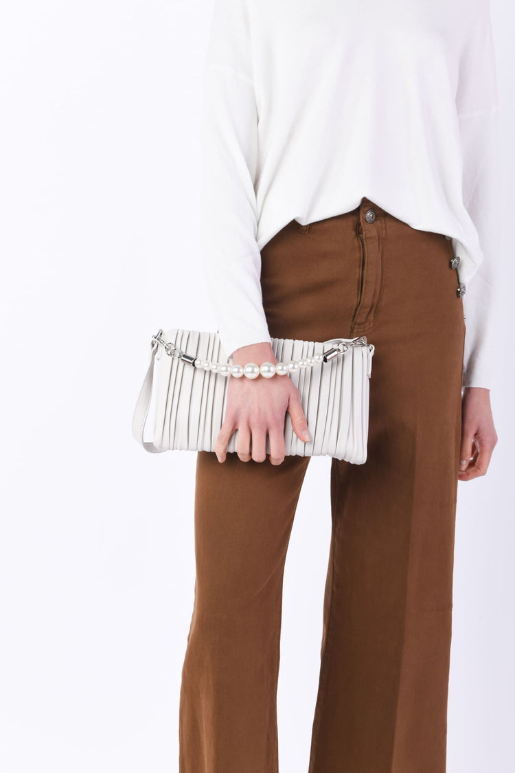 Pleated faux leather clutch bag