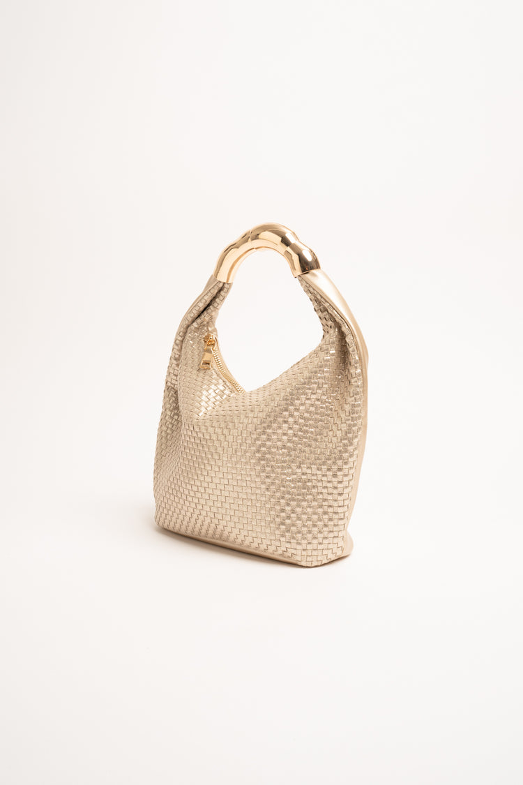 Golden woven faux leather small handbag