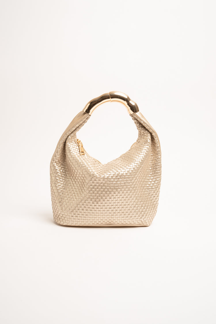 Golden woven faux leather small handbag