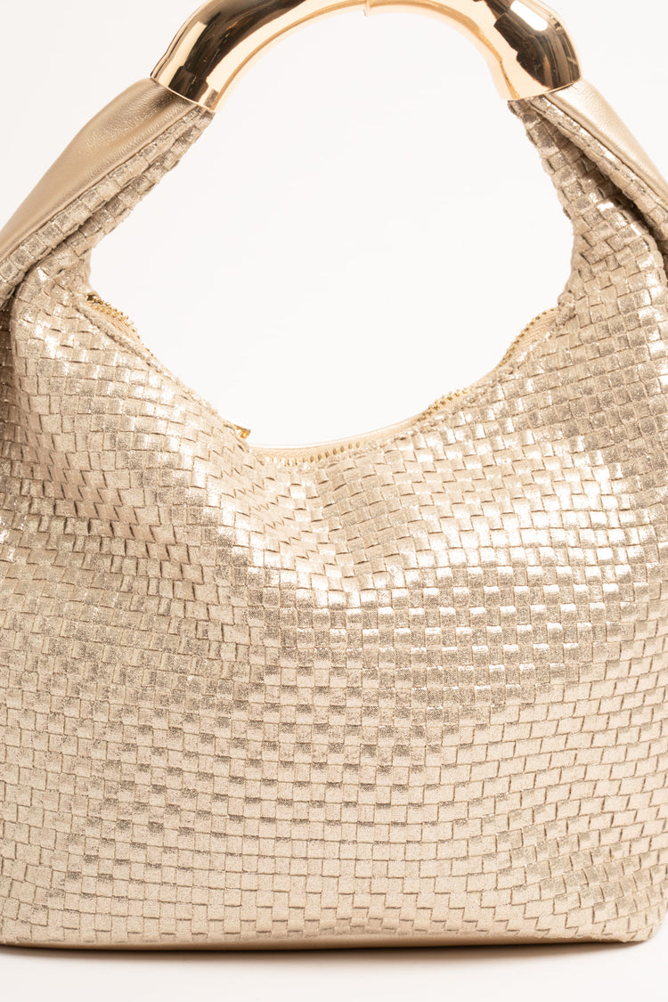 Golden woven faux leather small handbag