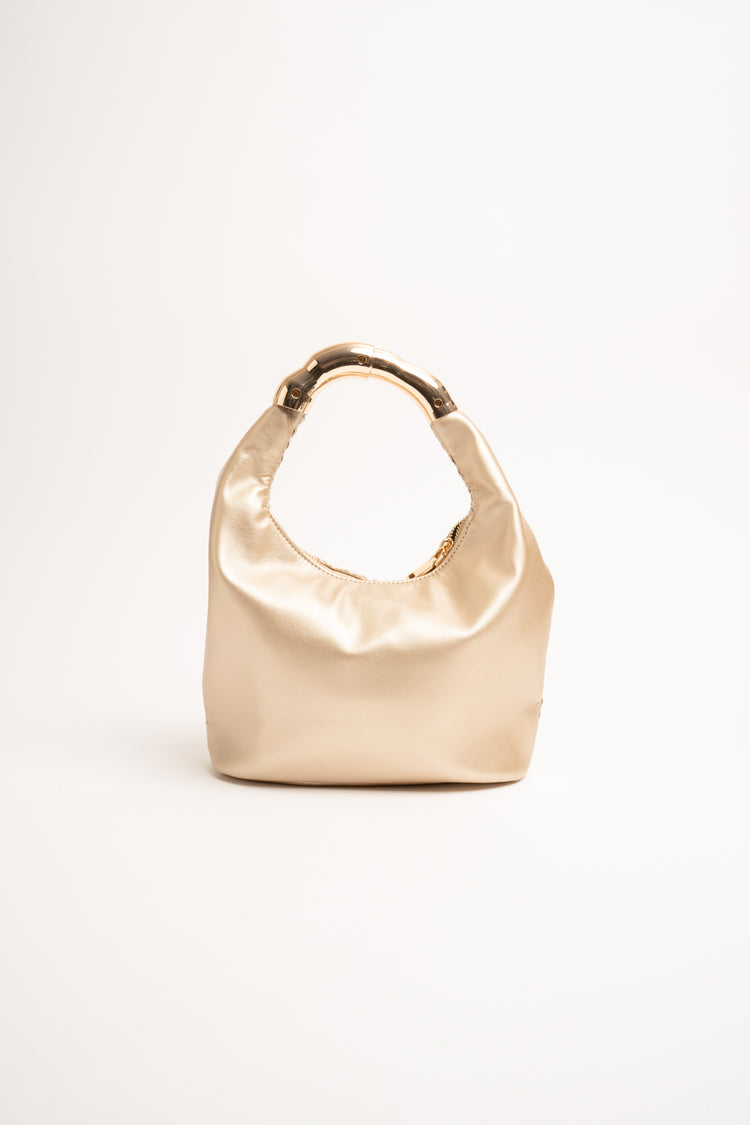 Golden woven faux leather small handbag