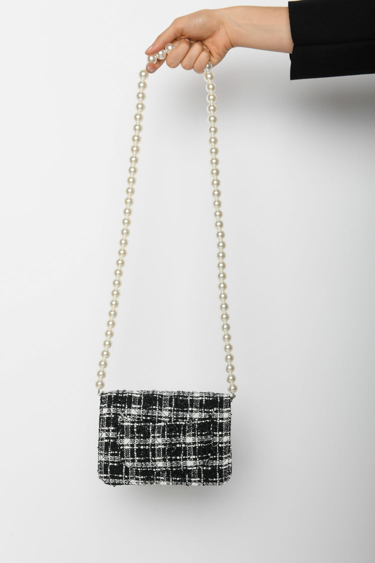 Check bouclé bag