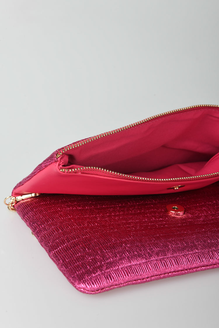 Textured satin clutch bag