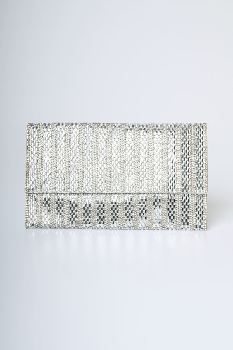 Rhinestones striped clutch bag