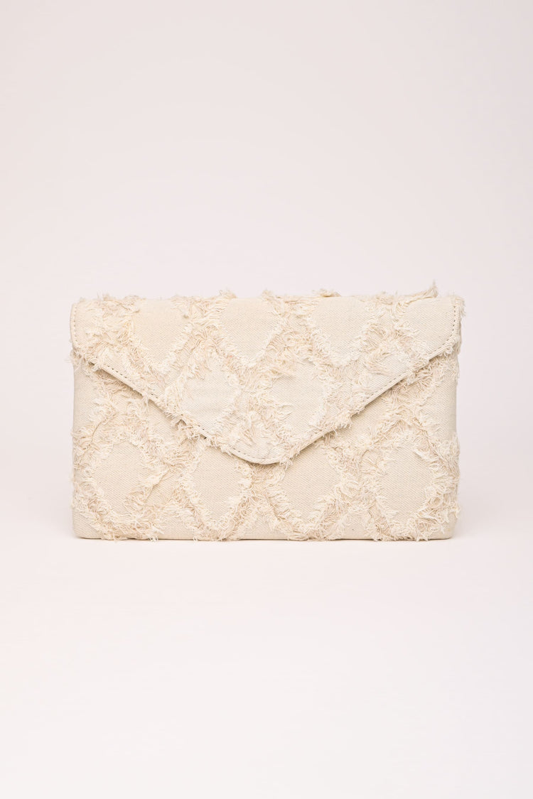 Diamond jacquard denim clutch bag