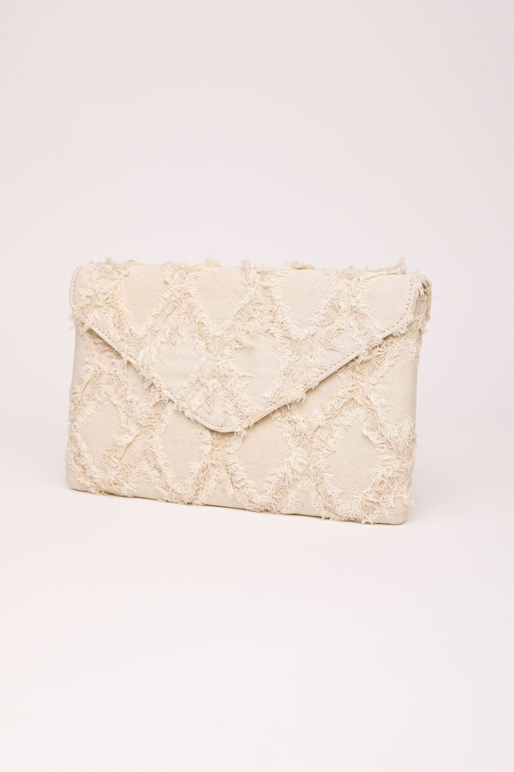 Diamond jacquard denim clutch bag