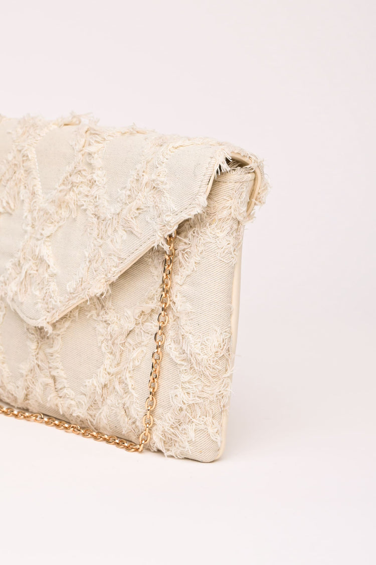 Diamond jacquard denim clutch bag