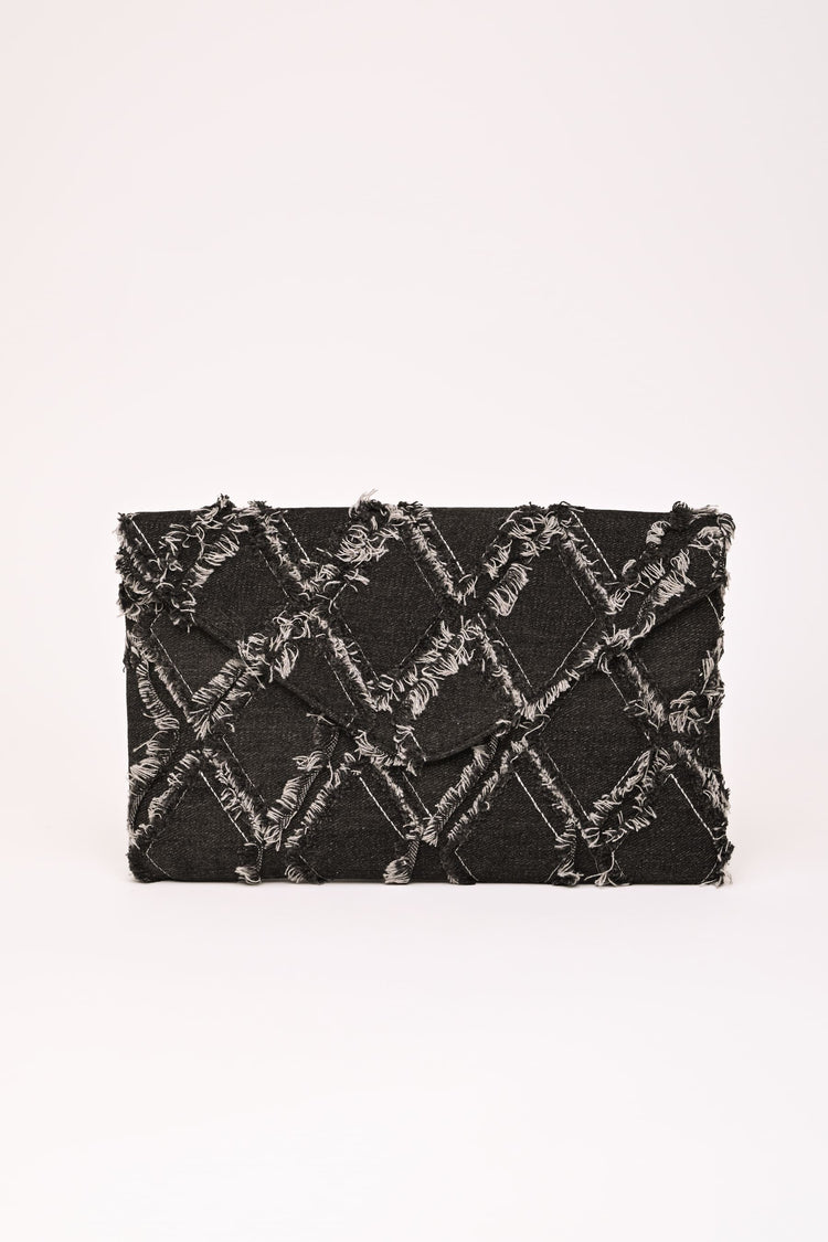 Diamond jacquard denim clutch bag