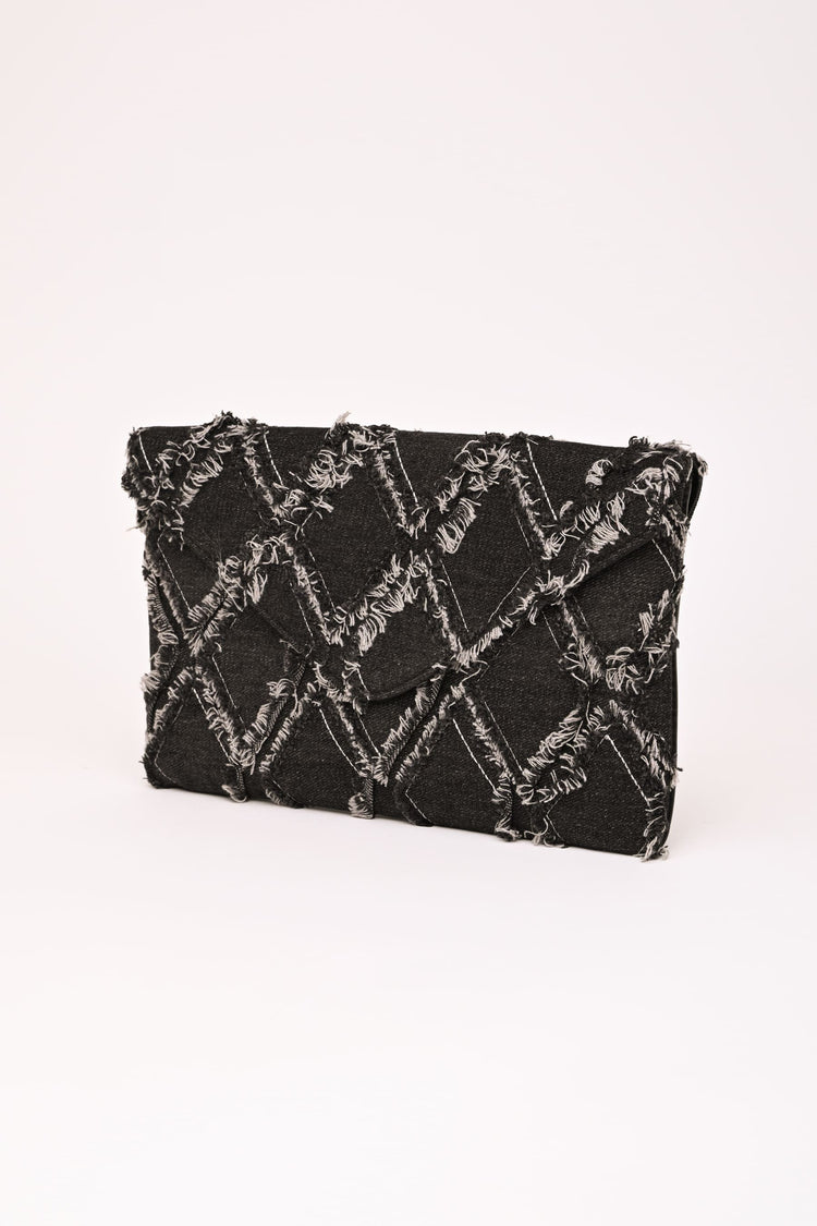 Diamond jacquard denim clutch bag