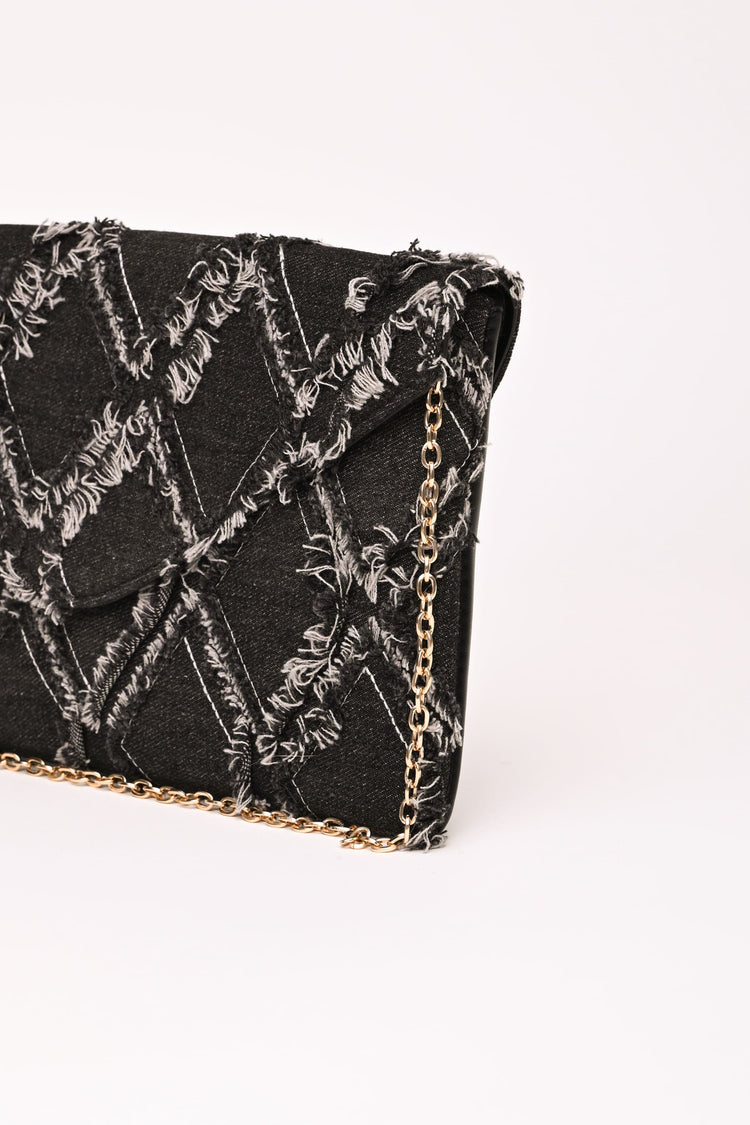 Diamond jacquard denim clutch bag