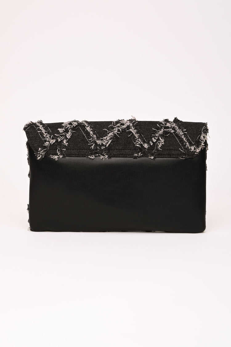 Diamond jacquard denim clutch bag