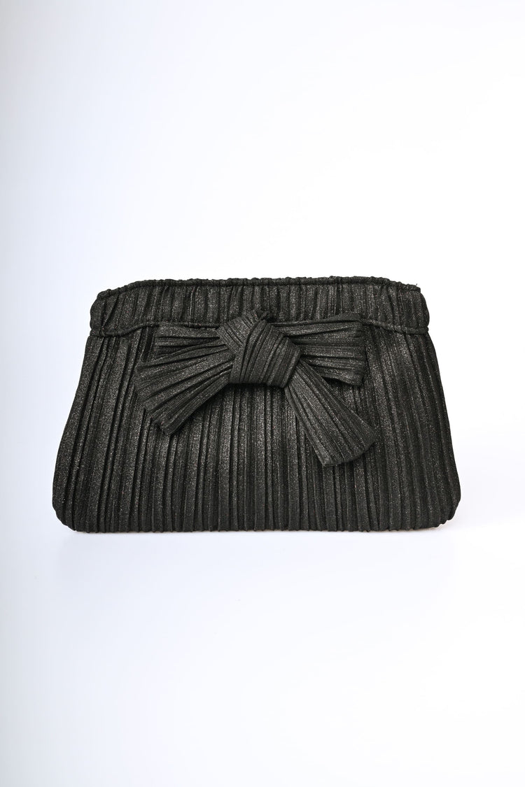 Bow-detail laminated pleated clutch bag