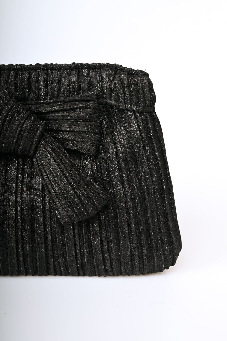 Bow-detail laminated pleated clutch bag
