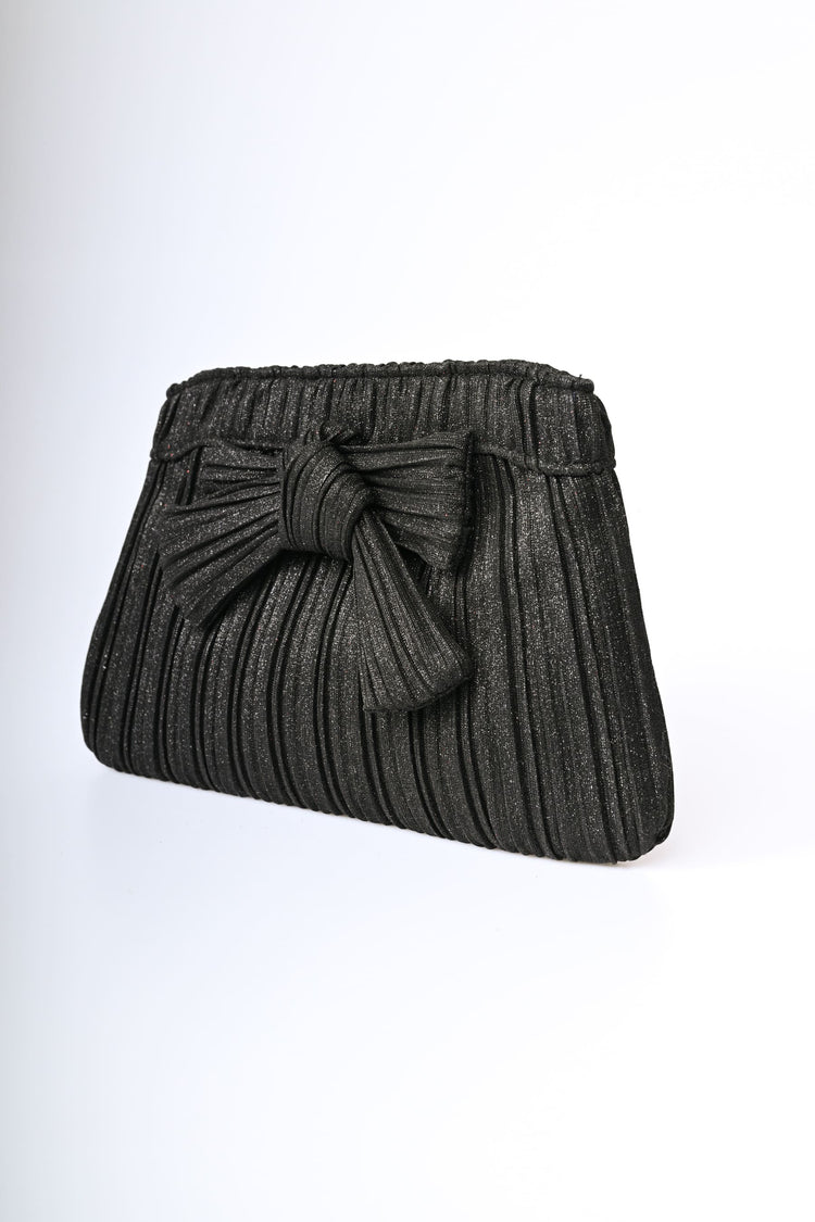 Bow-detail laminated pleated clutch bag