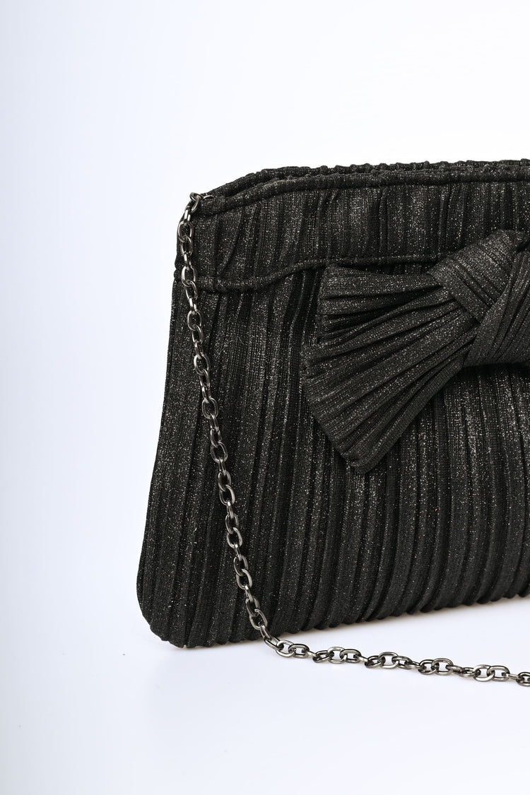Bow-detail laminated pleated clutch bag