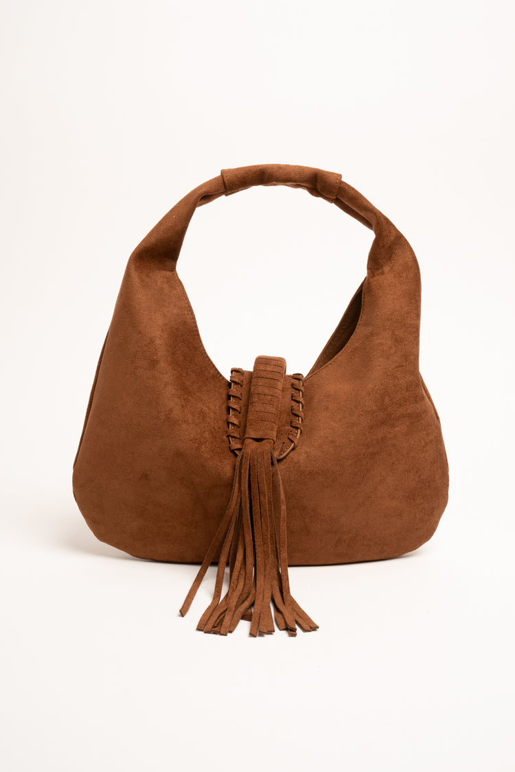 Cognac large fringed large shoulder bag