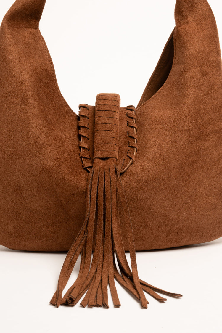 Cognac large fringed large shoulder bag