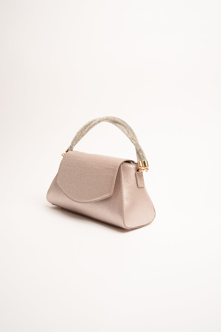 Rhinestone double top handle pink clutch bag