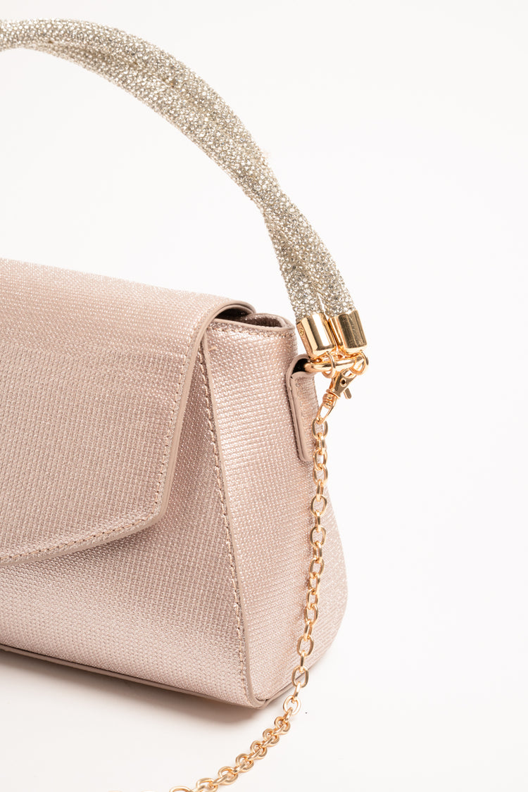 Rhinestone double top handle pink clutch bag