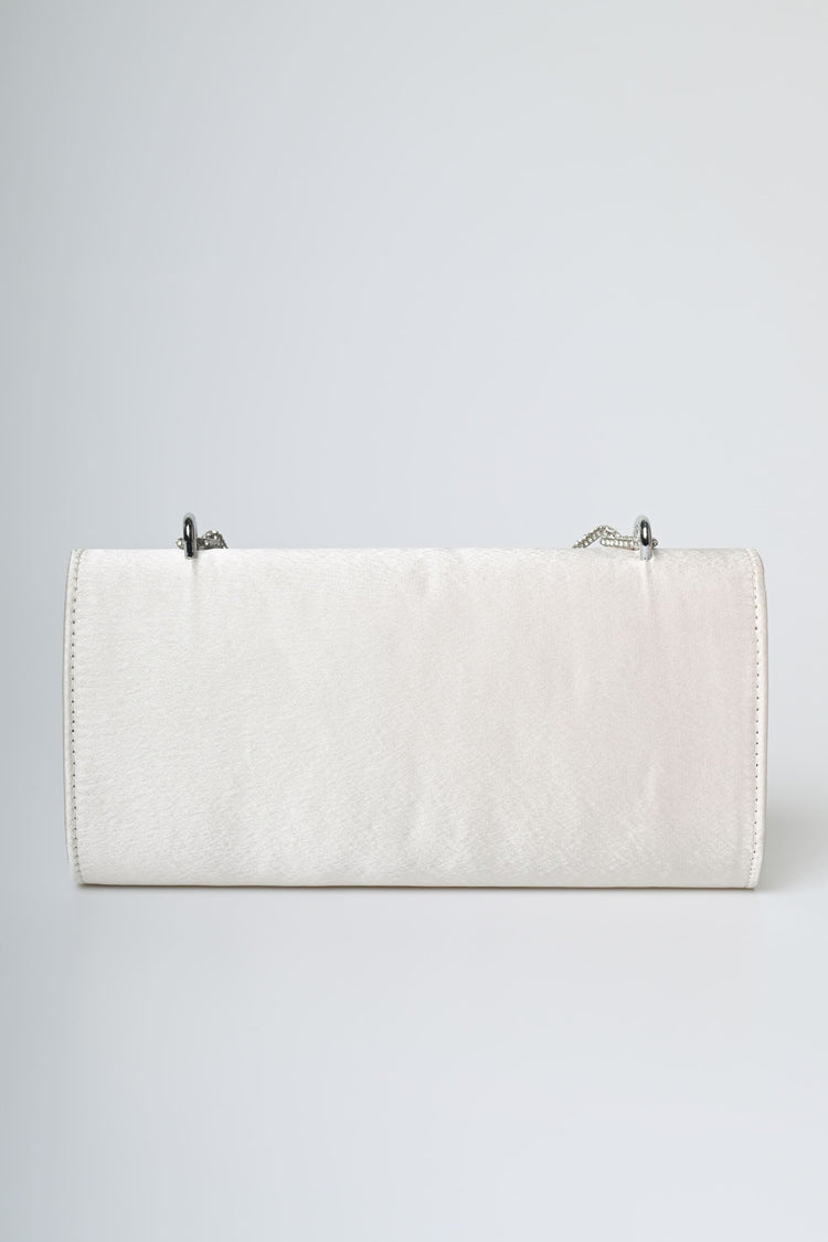 Jewel handle satin clutch bag