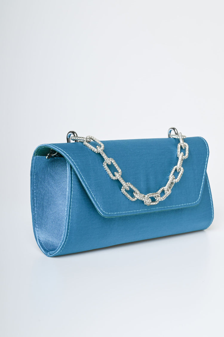 Jewel handle satin clutch bag