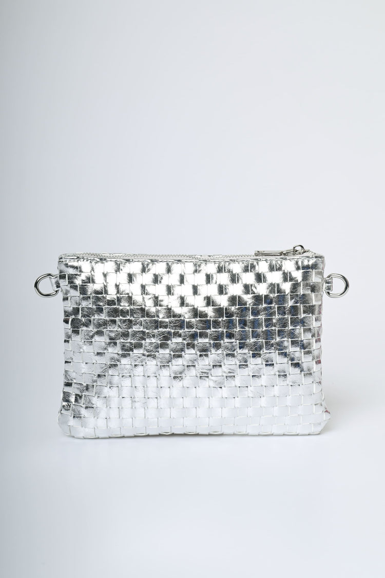 Woven faux leather clutch bag