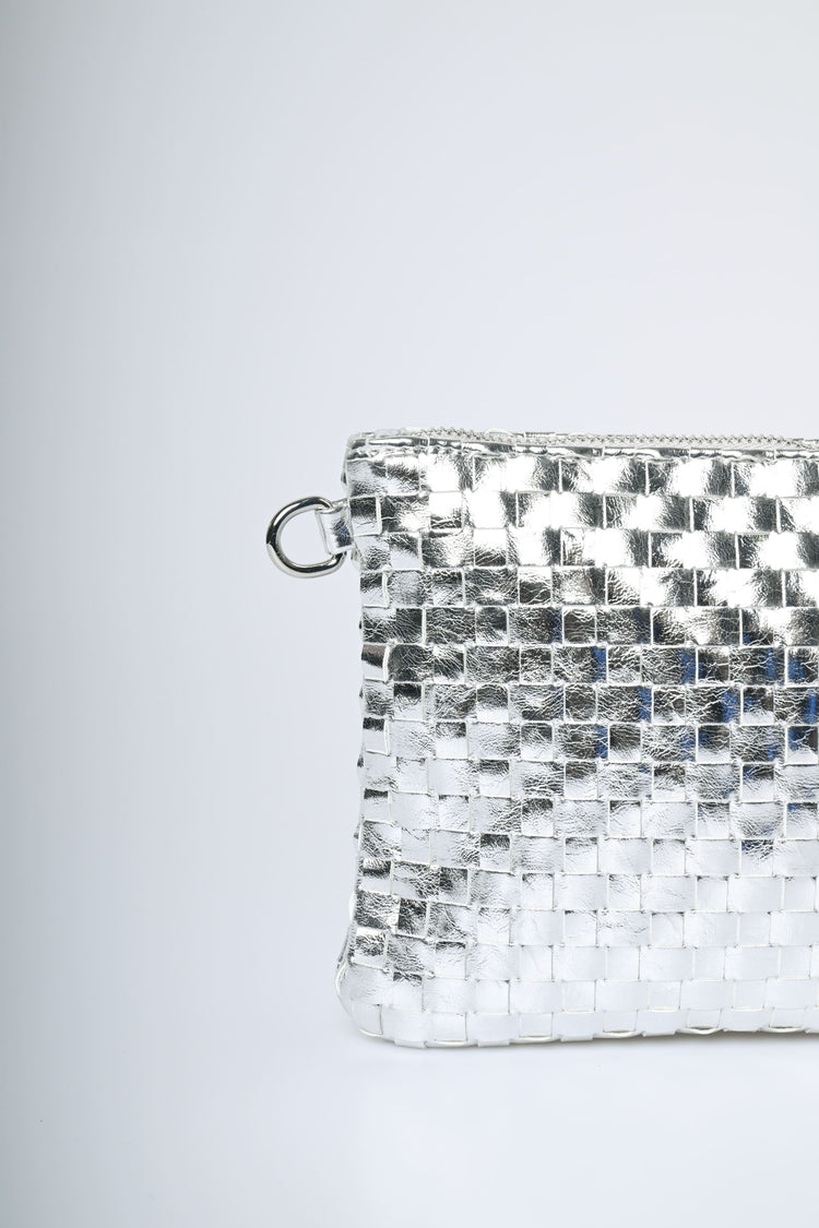 Woven faux leather clutch bag