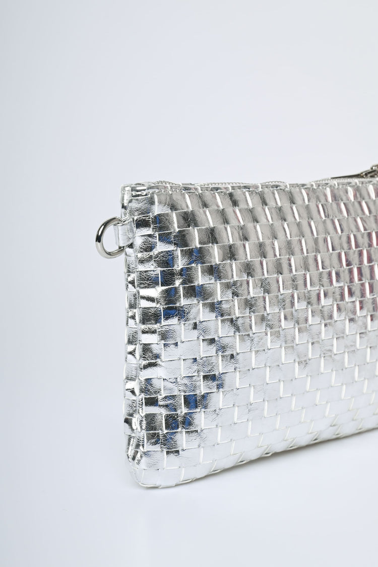 Woven faux leather clutch bag